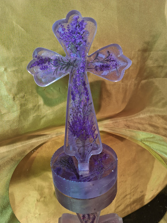 Resin Standing 3-D Decorated Cross