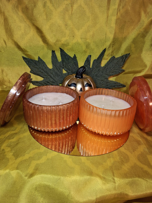 Resin Ridged Large Sugared Pumpkin Scented Candle